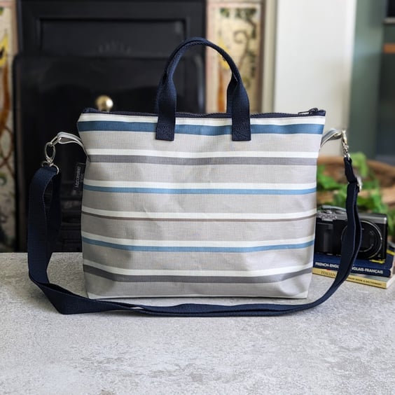 Handbag - Oilcloth Summer Stripes Cross Body Handbag Blue
