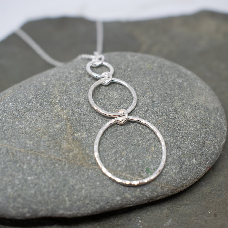 Sterling Silver Circles Pendant - Hammerd Silver Hoops Necklace