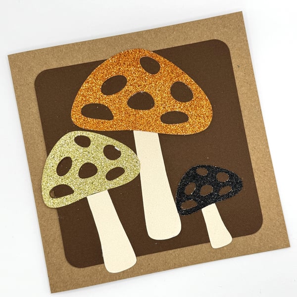 Toadstool Glitter Card - Autumn Colours