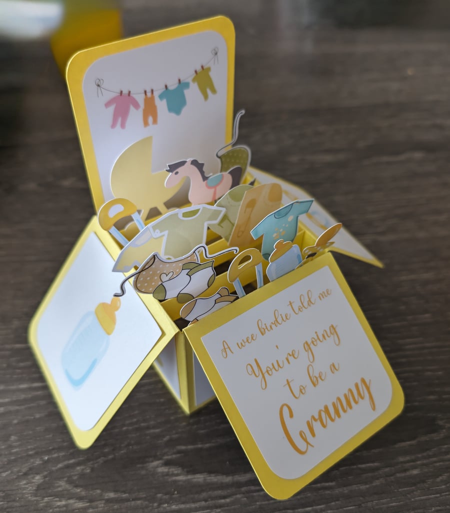 New Baby Box Card in Yellow - New Granny Card