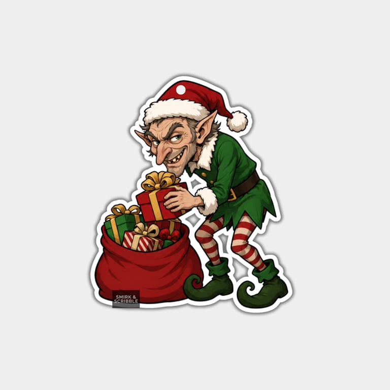 Unique Funny Christmas Gift Tags For Adults, 6pk - Creepy Weird Elf & Gifts