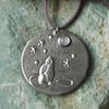  Moongazing Hare Silver Pewter Pendant with Rose Quartz