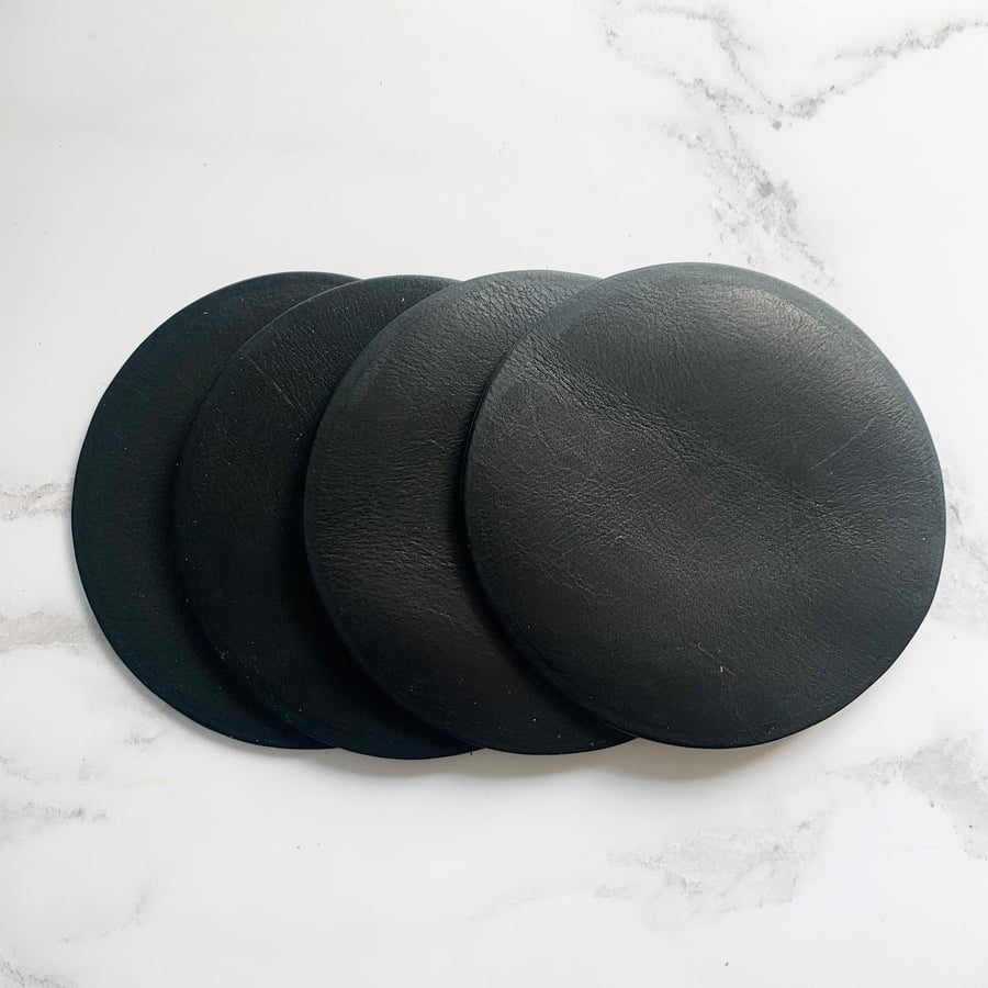 Blank Black Leather Circle Coasters, Handmade Real Leather Coaster Set, Annivers