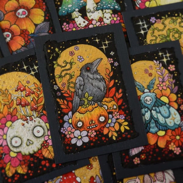 pumpkin crow - original aceo illustration