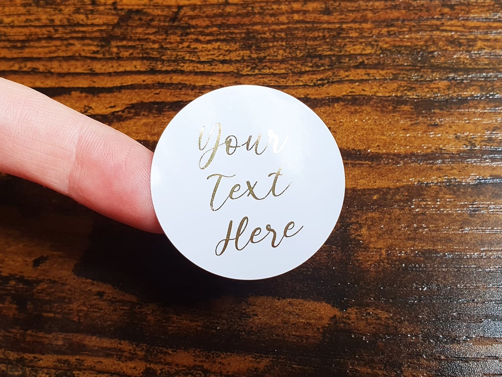 35 x Foiled Custom Personalized Any Text 37mm Stickers - Small Business Supplies