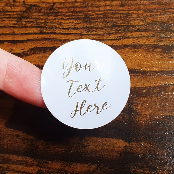 35 x Foiled Custom Personalized Any Text 37mm Stickers - Small Business Supplies