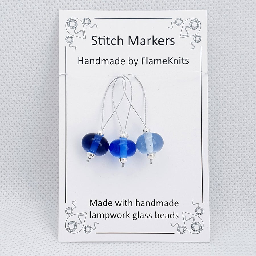 Lampwork Stitch Markers - Blue Gradient Trio