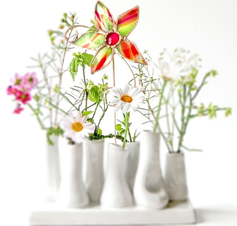 Stained Glass Plant Pot Garden Ornament Stake Decorative