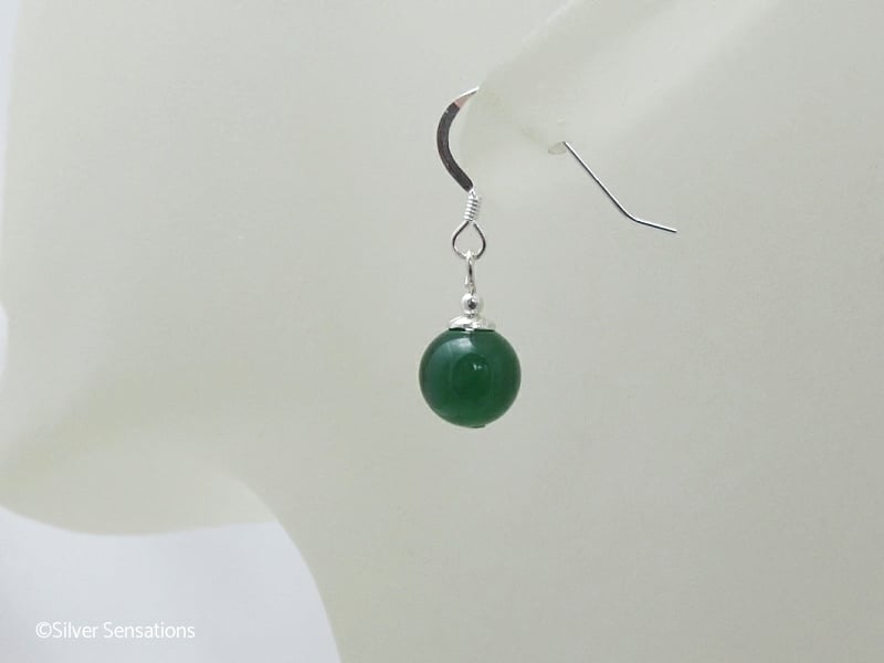 Green Onyx & Sterling Silver Short Drop Earrings