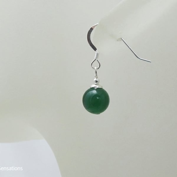 Green Onyx & Sterling Silver Short Drop Earrings