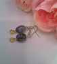 Earrings with a Grey Puffed Oval Agate Bead and A Yellow Crystal, Gift for Her - Image 1