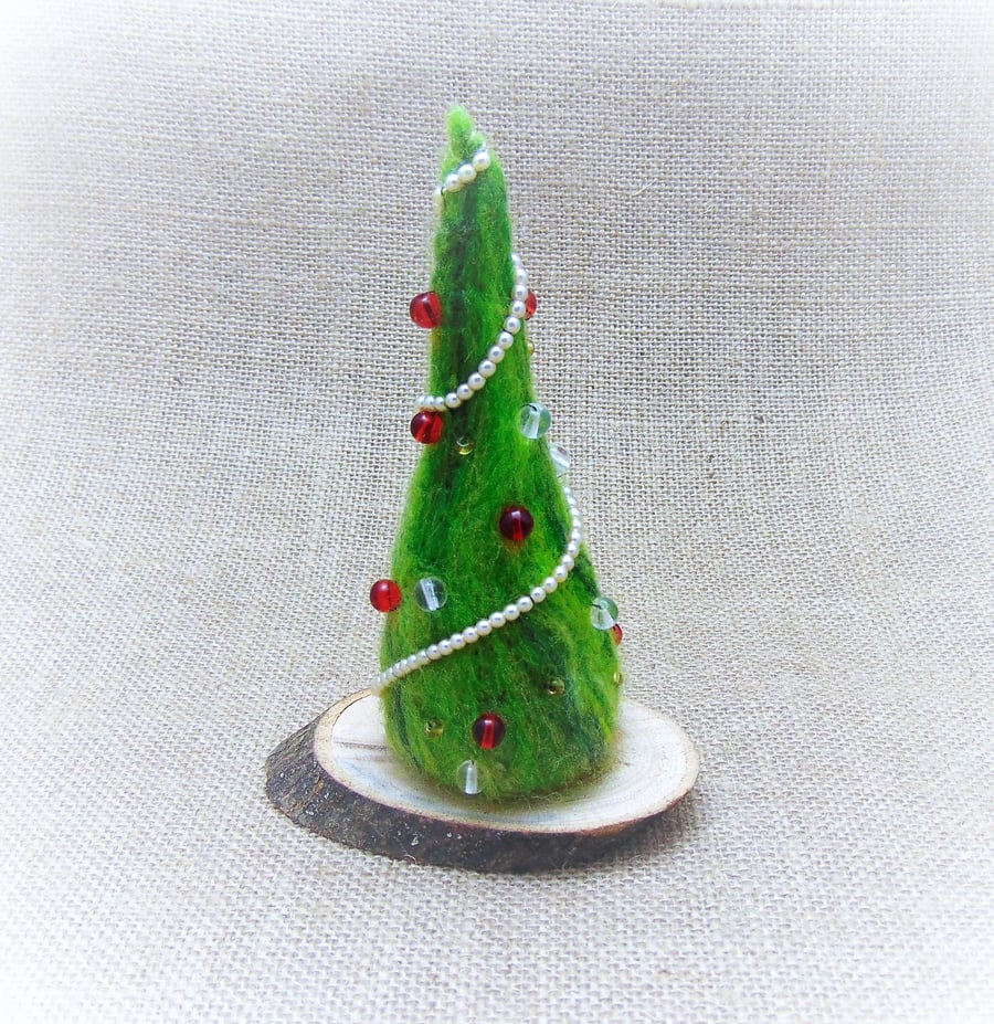 Felted Christmas Tree, Beaded Tree Ornament, Xmas Tree Decoration, 