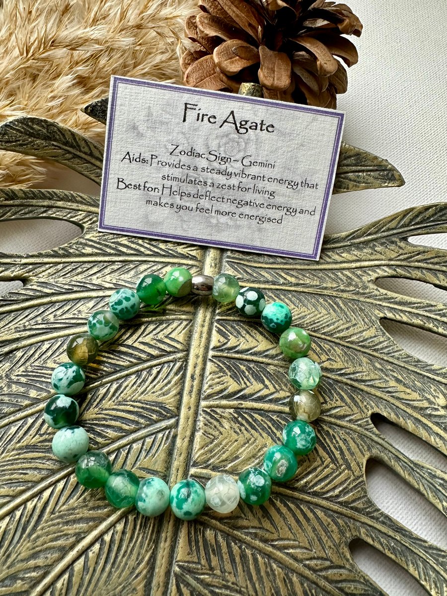 Green Fire Agate - Elasticated Bracelet 