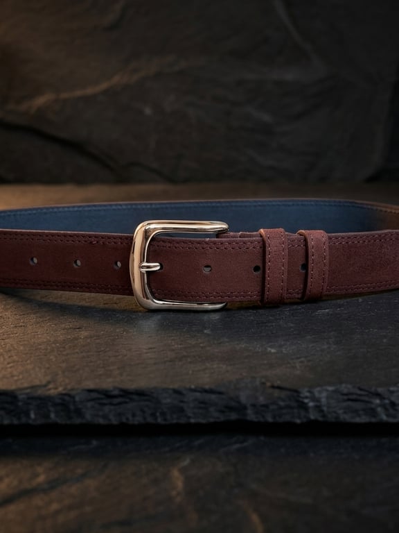 Chocolate Brown Full Grain Suede Belt Silver Buckle Men's Belt 35mm 1.4 Inch