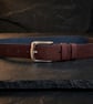 Chocolate Brown Full Grain Suede Belt Silver Buckle Men's Belt 35mm 1.4 Inch