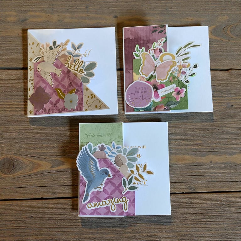 Set of 3 Shaped Front Floral Layered Greetings Cards 