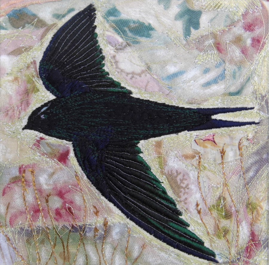 Swift - Mounted Original Embroidery Collage