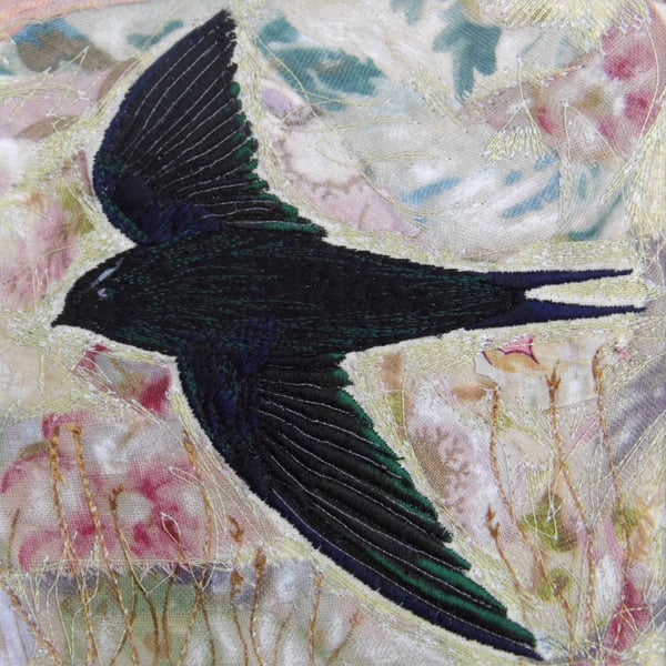 Swift - Mounted Original Embroidery Collage
