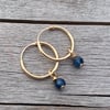 9ct Gold 16mm Hoop Earrings with Sapphire Gemstones