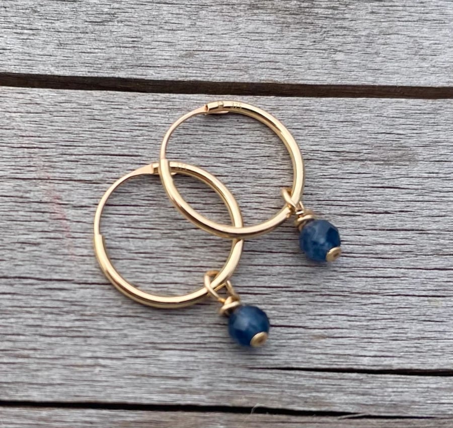 9ct Gold Hoop Earrings with Sapphire Gemstones