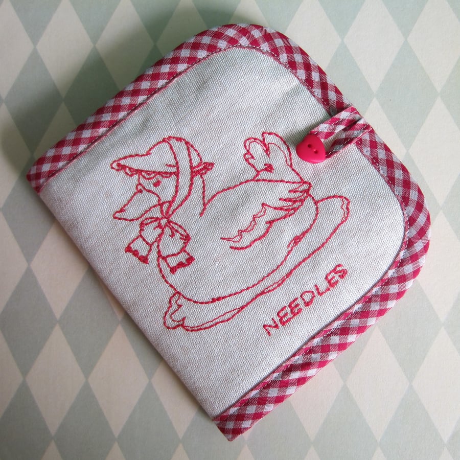 Embroidered Duck in a Bonnet Needle Case