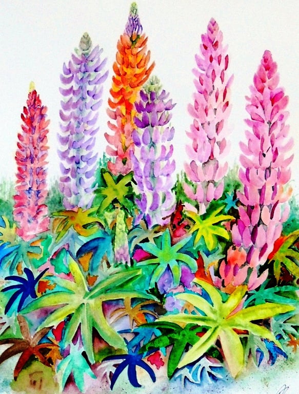 Lupin Flower Watercolour.Original Painting