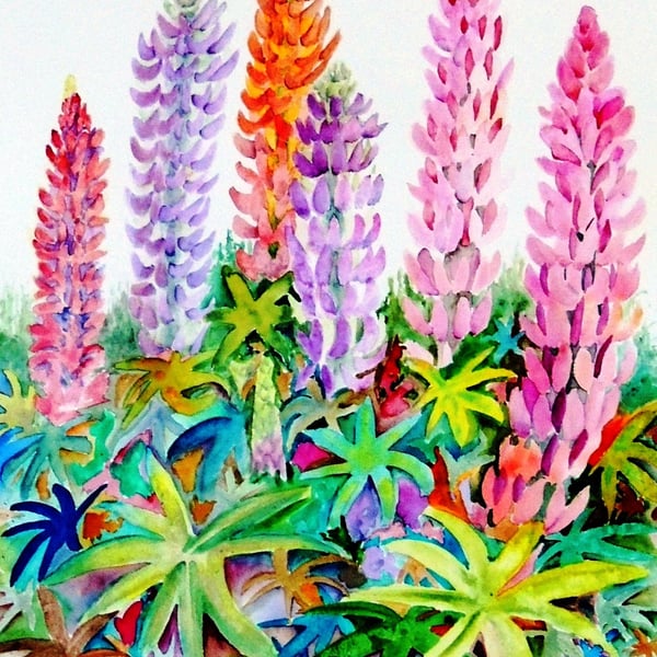 Lupin Flower Watercolour.Original Painting