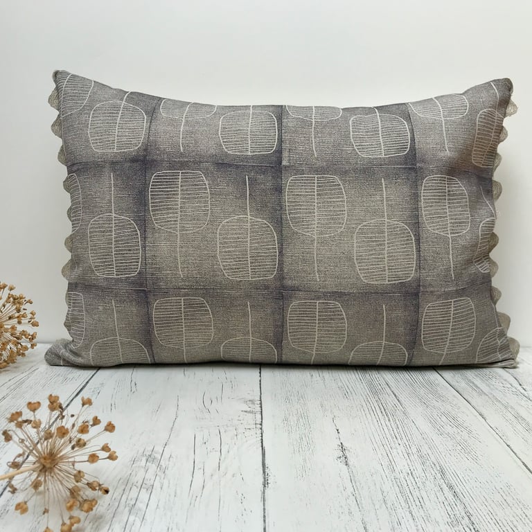 Hand Printed Organic Cotton Oblong Cushion - FOLKI - Lavender