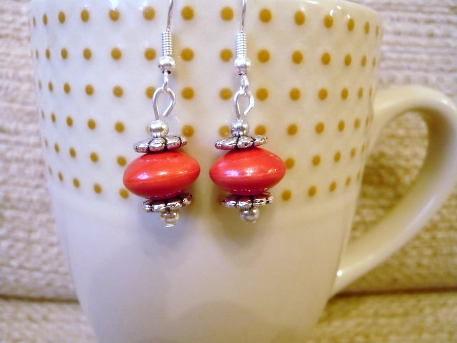 Ceramic Coral Bead Earrings