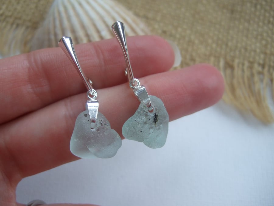 Bonfire Scottish sea glass earrings, molten glass earrings, dangly beach earring
