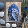 The Owl in the Oak Greetings Card by Hannah Willow