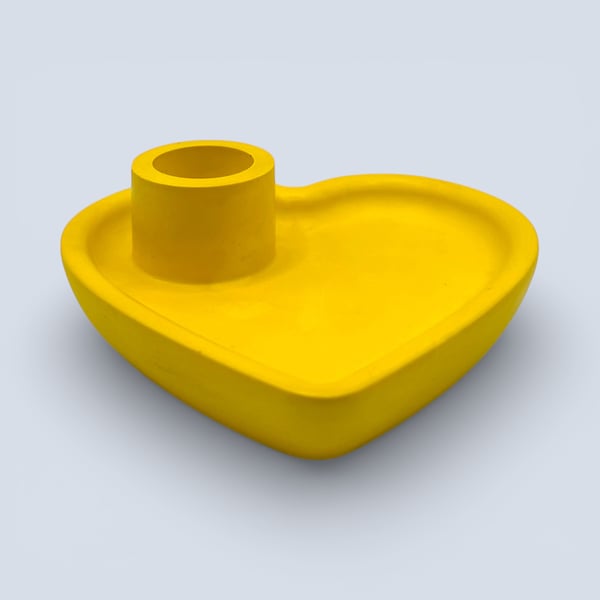 Yellow Heart Shaped Candlestick with Trinket Dish for Taper Candle