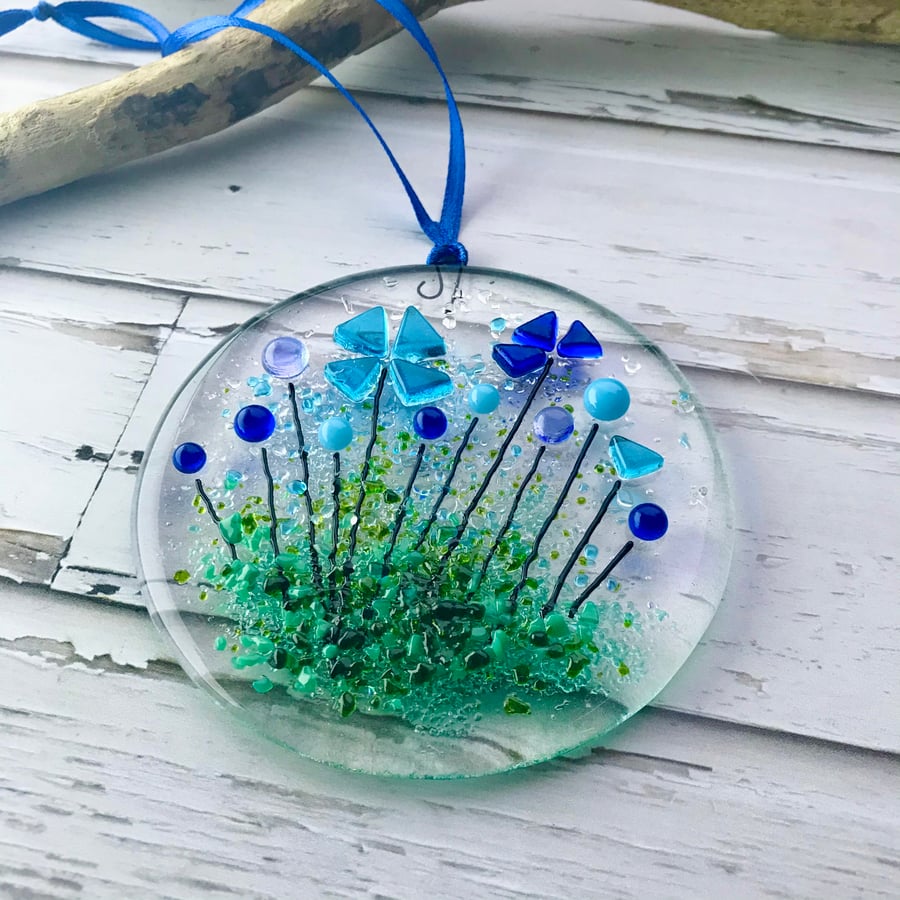 floral fused glass suncatcher, housewarming gift, stocking filler 