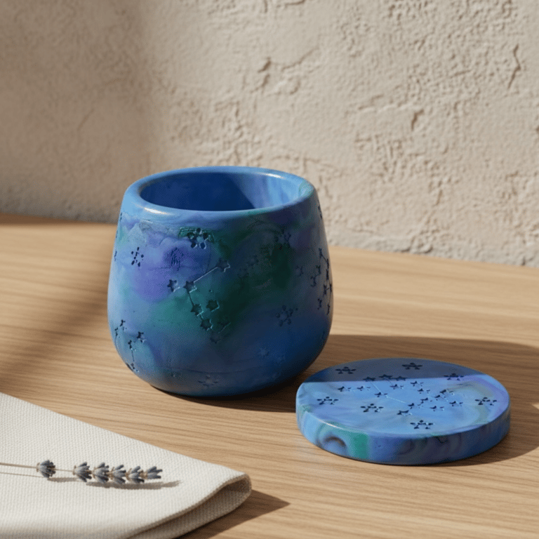 Purple, Green and Blue Marbled Jewellery Box – Handmade Trinket Pot with Lid