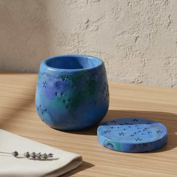 Purple, Green and Blue Marbled Jewellery Box – Handmade Trinket Pot with Lid