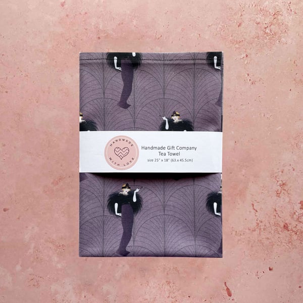 Fabric Handmade Pretty Cotton Tea Towel with a Art Deco Design.