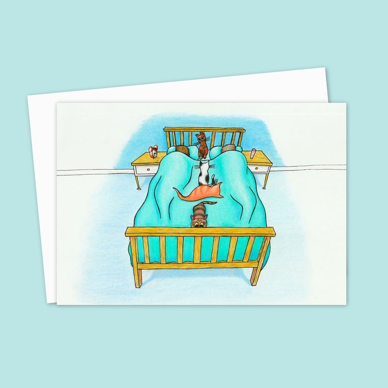 Cats and Kittens Greeting Card: Hand Drawn Illustration for a Cat Lover (111)