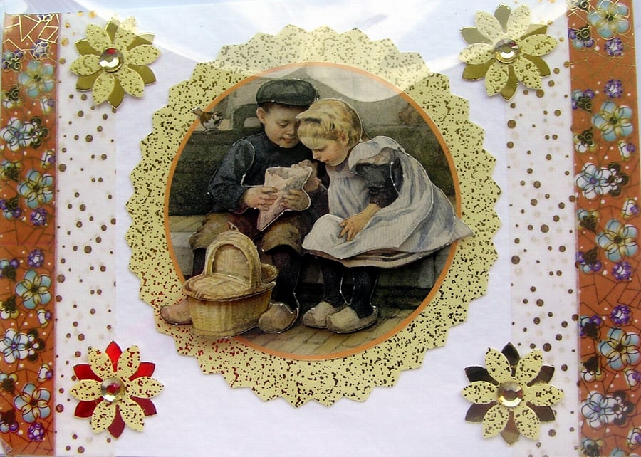 Caring is Sharing - Hand Crafted 3D Decoupage Card - Blank 2945