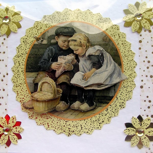 Caring is Sharing - Hand Crafted 3D Decoupage Card - Blank 2945