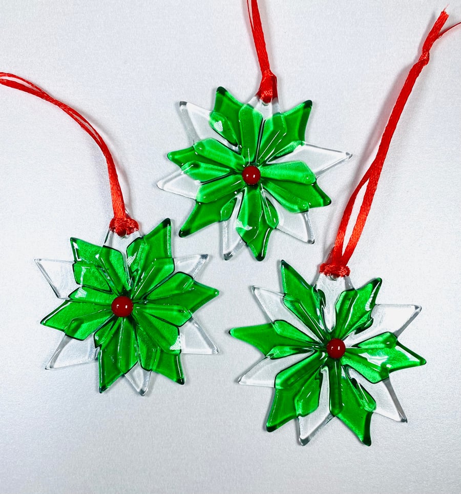 Snowflake flower fused glass Christmas decorations
