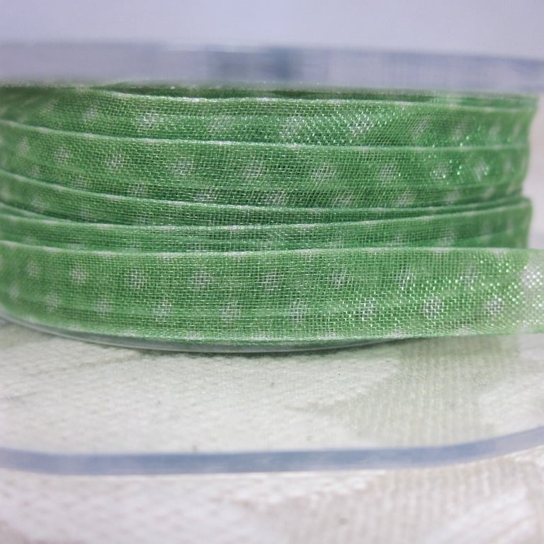10m May Arts Narrow Polkadot Green Gauze Ribbon