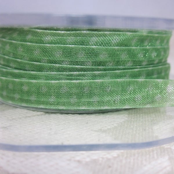 10m May Arts Narrow Polkadot Green Gauze Ribbon