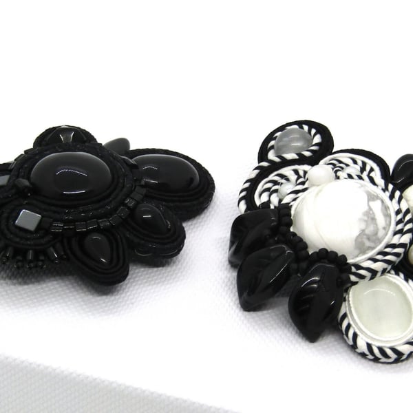 Handmade soutache brooch black boho statement pin gift