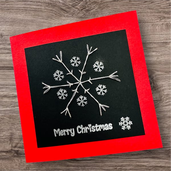 Silver metallic Snowflake embroidered Christmas card with insert