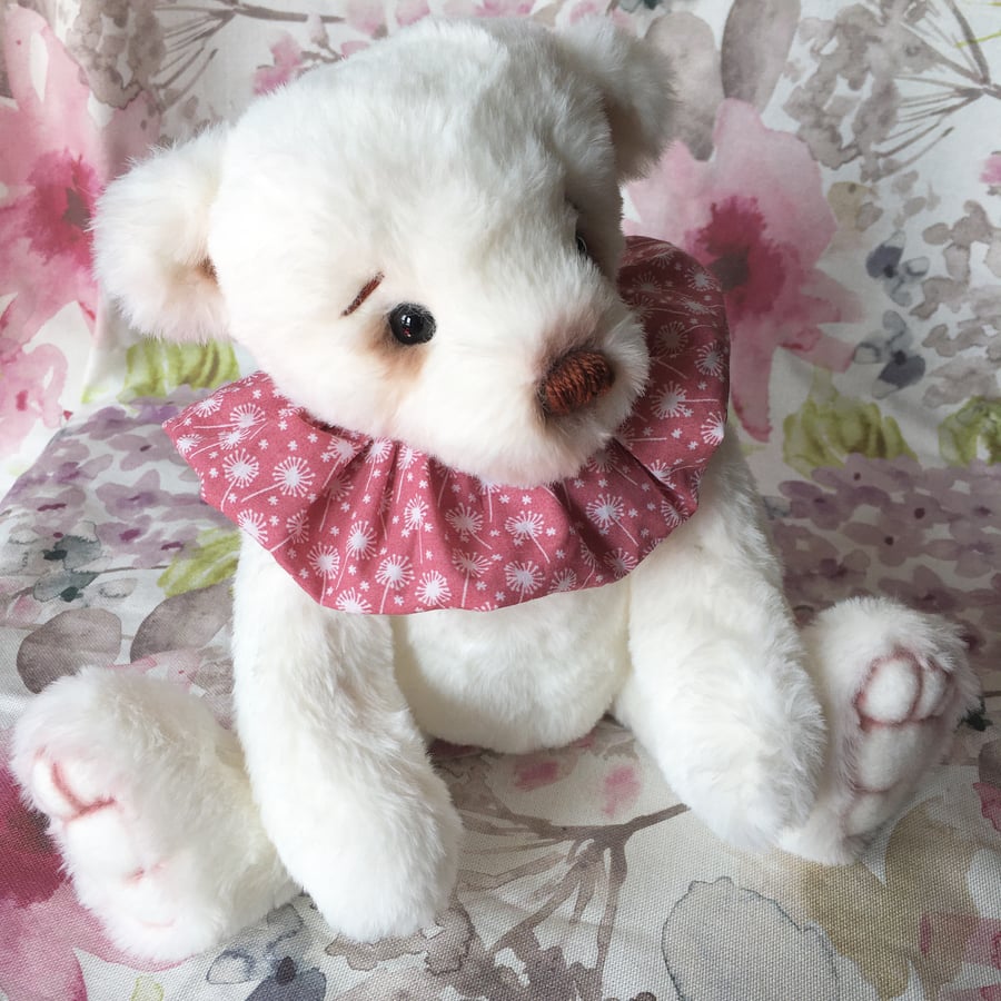 Maggie, white polar bear, hand sewn collectible teddy bear 