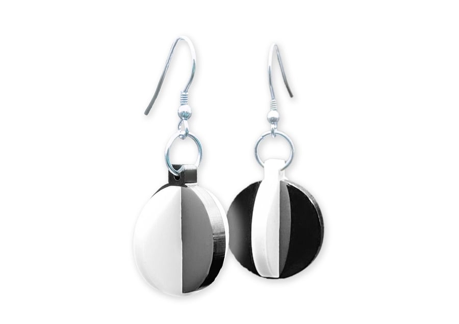 Handcrafted Minimalist Geometric Baubles Earrings in Black and White