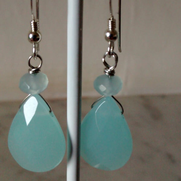 SEA BLUE TEAR DROP  EARRINGS - BLUE EARRINGS - DANGLE EARRINGS - FREE SHIPPING 