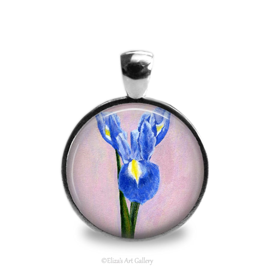 Silver Plated Iris Flower Art Pendant
