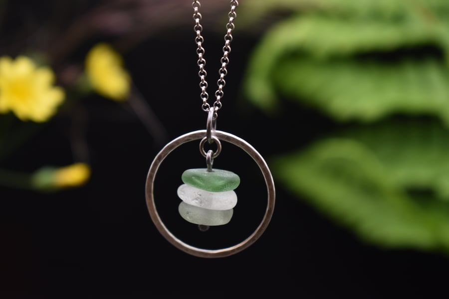 Highland Sea Glass and Sterling Silver Stacked Hoop Necklace