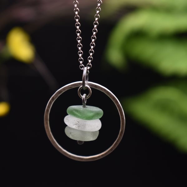 Highland Sea Glass and Sterling Silver Stacked Hoop Necklace